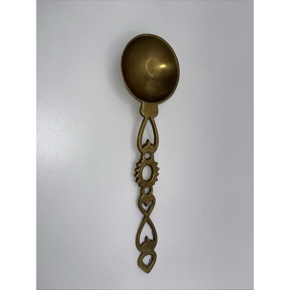 Welsh Love Spoon 9” Brass Spoon Courtship Tradition Vintage Brass MCM Kitchen